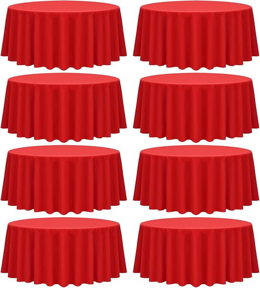 fani 8 Packs Red Round Tablecloth - 120 Inch, Premium Polyester Table Cloth for Round Tables, Washable Fabric Table Covers for Wedding, Party, Banquet, Dining Tables and Camping
