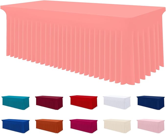 Smiry Spandex Tablecloth, Elastic Fitted Stretch Tablecloth for 6FT Rectangle Tables, Waterproof Washable Table Cover Skirt for Outdoor, Wedding, Banquet & Parties (Coral Red, 72Lx30Wx30H Inch)