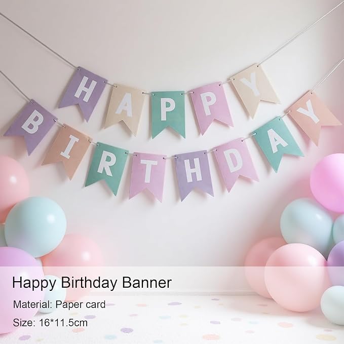 First Birthday Decorations for Girl - Complete Party Set with High Chair Banner, Party Hat, Number 1 Balloon, One Cake Topper, Latex Balloons & Birthday Banner(Pastel)