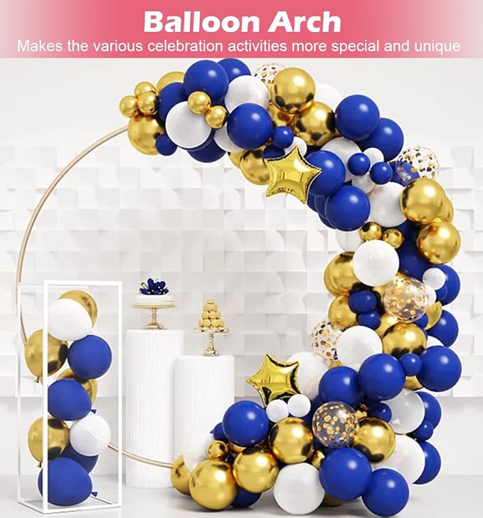 Queension Large Wedding Arch for Ceremony 7 Ft, Metal Balloon Arches Backdrop Stand with Metal Base for Party Supplies, Outdoor Garden Trellis with Water Bag for Climbing Plant, Round Frame, Gold