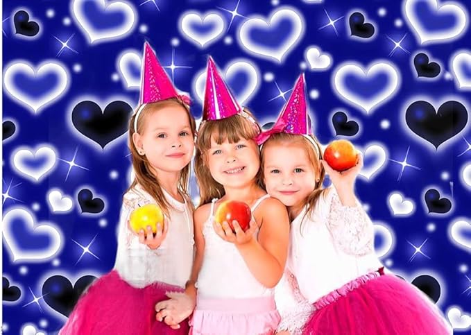 Dudaacvt 7X5FT Blue Heart Photo Backdrop 90s Backdrops for Photoshoot Valentine's Day Backdrop Women Men Happy Birthday Photography Background Banner Photo Booth Studio Props D728