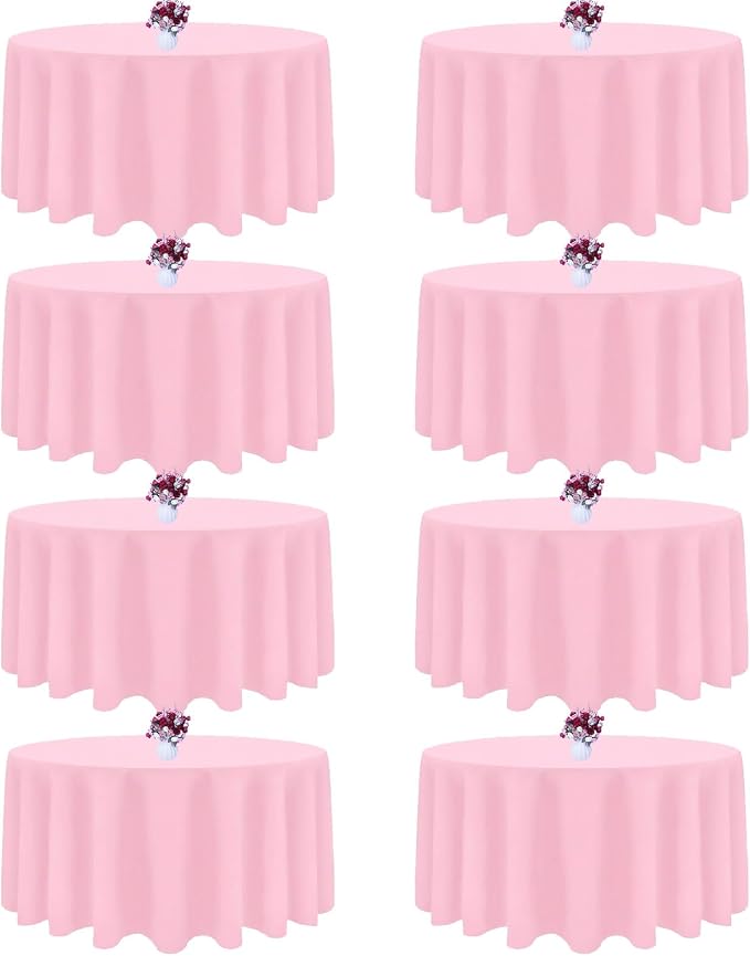 8 Packs 90 Inch Pink Tablecloth Round Tablecloth for Circle Tables, Washable Polyester Table Cloth, Wrinkle Resistant Round Cover for Wedding Party Banquet Dining
