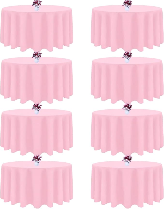 8 Packs 120 Inch Pink Round Tablecloth for Circle Tables, Washable Polyester Tablecloths, Wrinkle Resistant Table Cloth for Wedding Party Banquet Dining