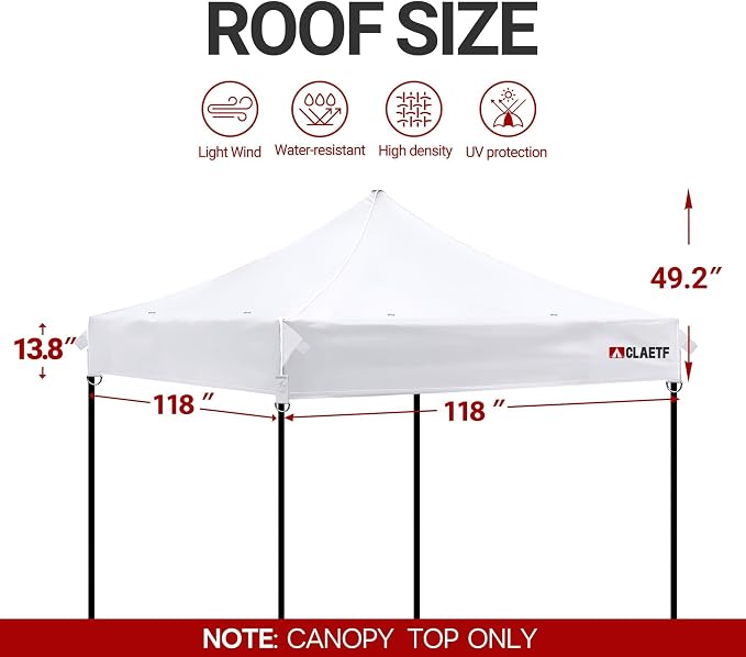 10x10ft Replacement Canopy Top-Heavy-Duty 500D 2500mm Waterproof & UPF 50+ UV Tent Cover with 8 Drainage Holes,Reinforced Straps for Camping,Trade Shows(Frame Not Included-White)