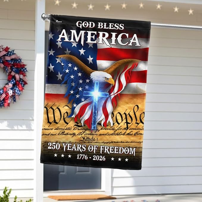 American Flag-Patriotic God Bless America Flag, 250 Years of Freedom We The People Flag, Garden Flag (11.5" x 17.5")-USA Premium Polyester