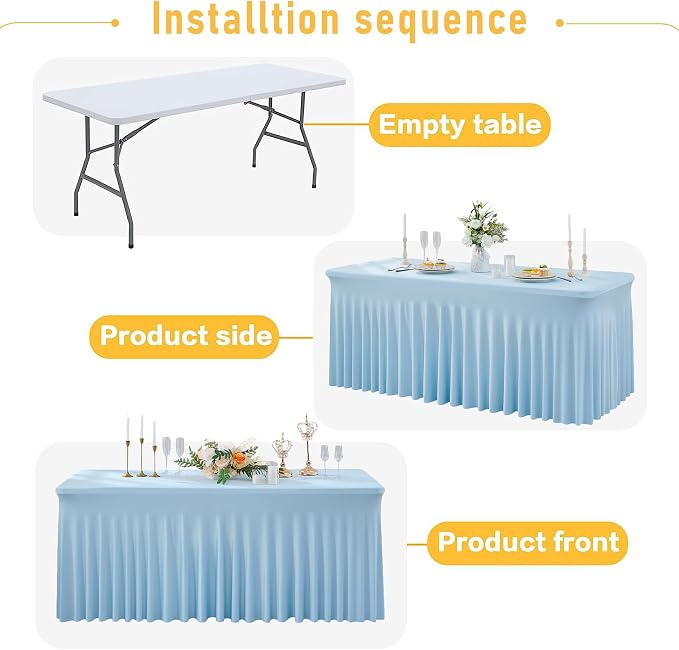 2Pack Baby Blue Spandex Table Clothes for 6 Foot Rectangle Tables, Fitted Table Cover 6ft Stretch Tablecloths Desk Skirt for Parties Weddings Birthday Banquet Baby Shower