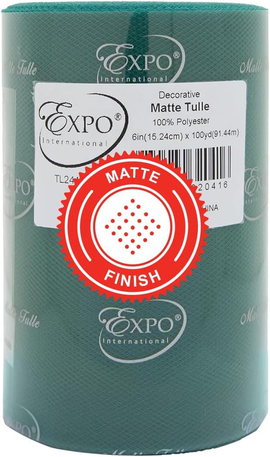 Expo International Decorative Matte Tulle, Roll/Spool of 6” X 100 Yards, Lightweight Polyester Tulle Fabric for Tutus, Costumes, and Party Decorations, Washable, Easy-to-Use, Teal