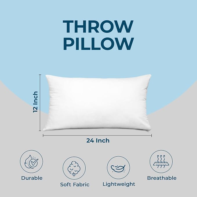 Utopia Bedding Throw Pillows (Set of 4, White) – 12 x 24 Inches Down Alternative Pillows for Bed, Sofa, and Couch - Fluffy Decorative Stuffer Pillow for Indoors & Outdoors