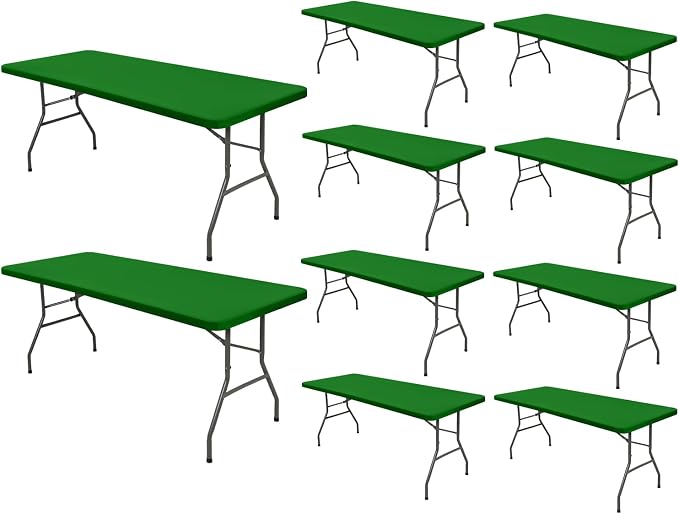 10 Pack Picnic Fitted Table Cover for 6 Foot Tablecloth for Rectangle Tables Waterproof Stretch Washable Folding Indoor and Outdoor Spandex Table Cloth for Camping Banquet Parties (Green,30" x 72")