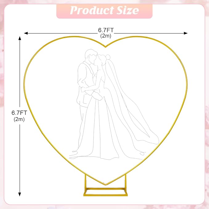 6.2FT Heart Arch Stand for Proposal Wedding Backdrop Stand Wedding Balloon Arch Stand Metal Heart Shaped Arch for Ceremony Valentine's Day Birthday Party Baby Shower Decorations (Golden)