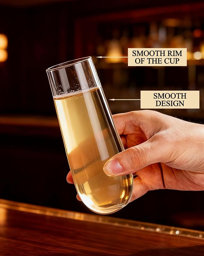 Ciaell 24 Pack Plastic Champagne Flutes - 9 Oz Disposable Champagne Glasses - Stemless Mimosa Glass for Parties & Weddings & Birthdays