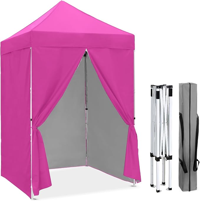 COOS BAY 5x5 Pop Up Canopy Tent with Side Walls, Easy Setup Portable Sun Shelter with Carry Bag, Outdoor Shade for Beach, Camping, Sports & Backyard, Pink