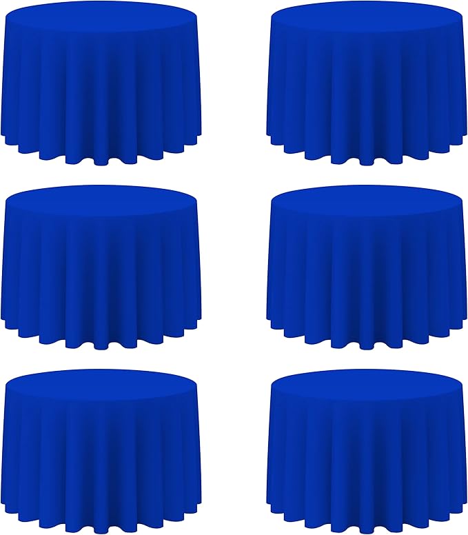 BRILLMAX 6 Pack Royal Blue Round Tablecloths 108 Inch for 48” Tables - 150 GSM Polyester Fabric, Floor Length Drop, Water, Stain & Wrinkle Resistant Cloth Cover for Wedding Reception Banquet Dining