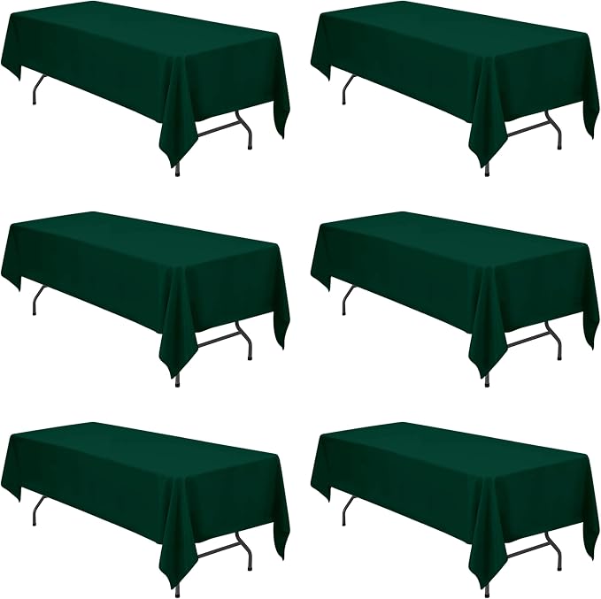 BRILLMAX 6 Pack Hunter Green Tablecloths 60 x 126 Inch for 8ft Rectangle Tables - 150 GSM Polyester Fabric, 15" Standard Drop, Water, Stain & Wrinkle Resistant Cloth Cover for Wedding Dining Buffet