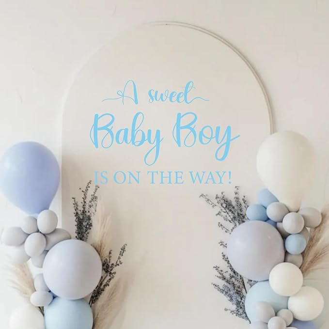 Sweet Baby Boy Sign Decal for Baby Shower Decorations | Gender Reveal Sign Decal, Baby Shower Party Decal Sign for Party, Balloon Arch, Backdrop, Room...