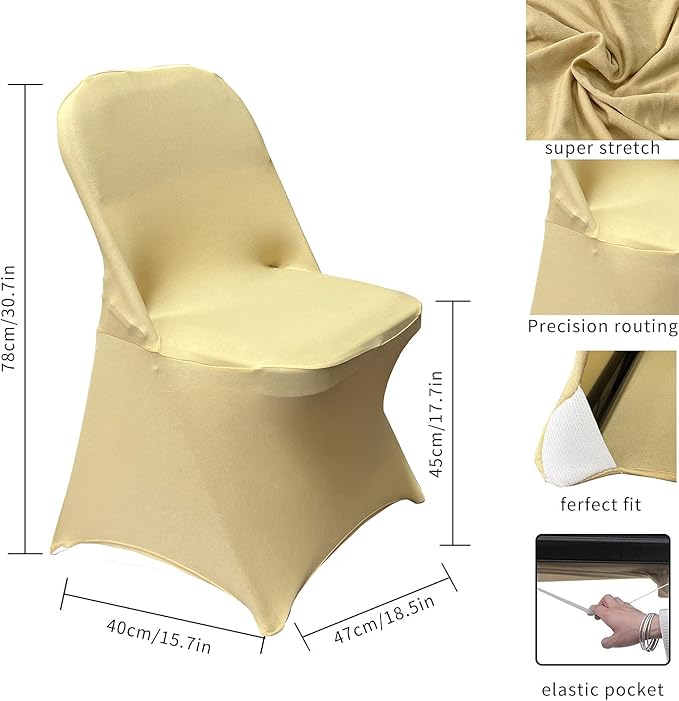 HAINARverS Folding Chair Covers for Wedding, 10pcs Stretch Spandex Washable Fabric Chair Cover, Decoration Chair Cover for Wedding, Party, Banquet, Birthday, Conference, Event(Champagne, 10 PCS)