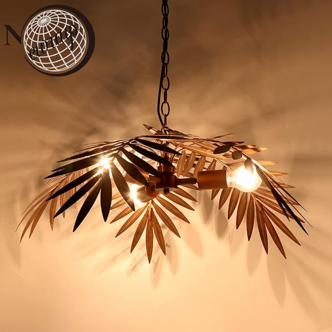 Newrays Vintage Adjustable Tropical Coconut Leaves Chandelier Rustic Tree Lamps Living Room Dining Room Bedroom Kitchen Hanging Lighting Fixture