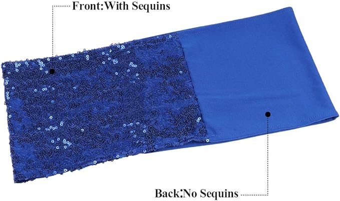Pack of 200 Stretch Sequin Chair Sashes Chair Bands One-Sided Sequins Decor for Hotel Wedding Reception Party Event Chair Cover Decoration 4"x16" - Royal Blue