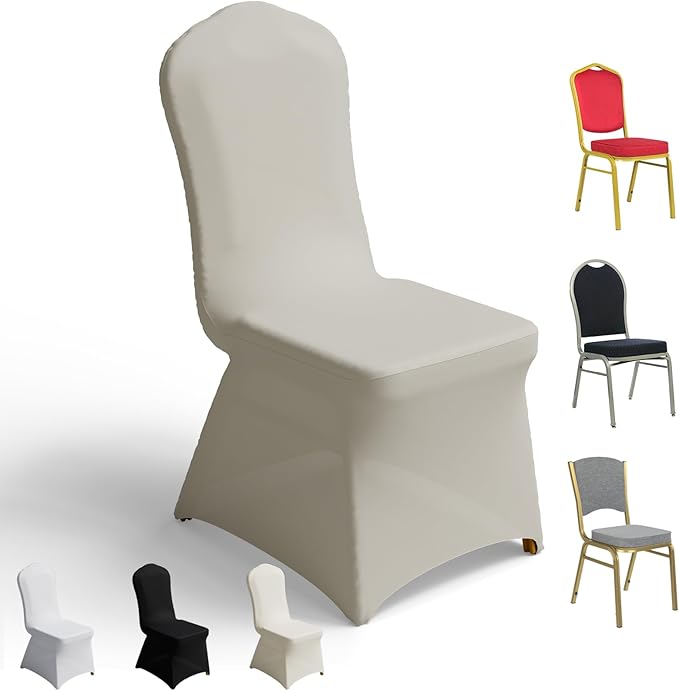50 PCS Banquet Chair Covers for Wedding Universal Polyester Spandex Chair Cover Stretch Slipcovers for Party Dining Flat-Front Chair (Ivory)