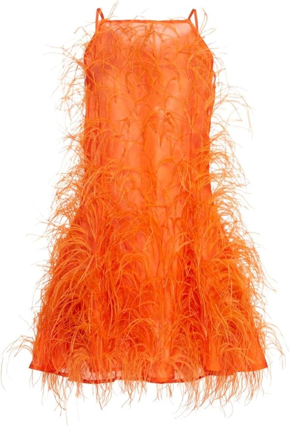 AWAYTR Ostrich Feather Trim Fringe - Satin Ribbon Dress Sewing Crafts Costumes Decoration Pack of 10 Yards(Orange)