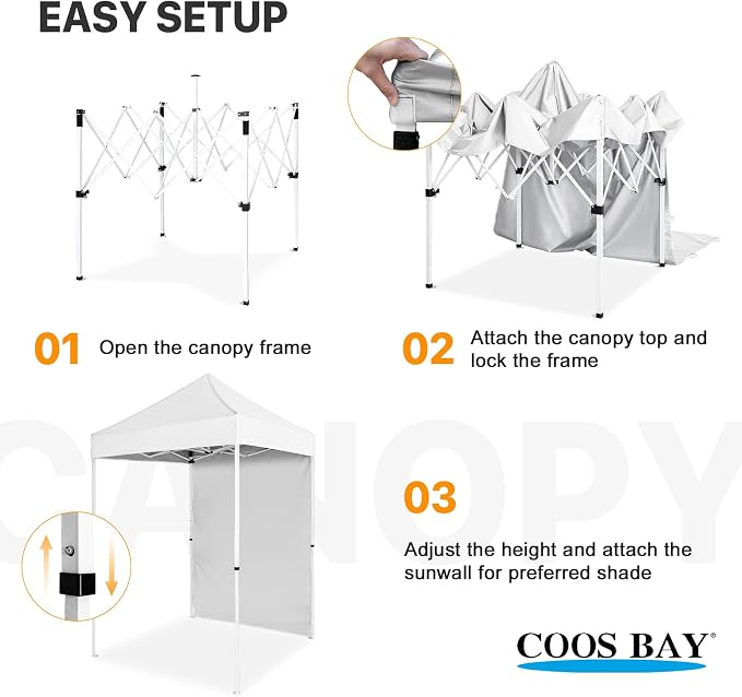 COOS BAY 5x5 Pop Up Canopy Tent with Side Wall, Easy Setup Portable Sun Shelter with Carry Bag, Outdoor Shade for Beach, Camping, Sports & Backyard, White