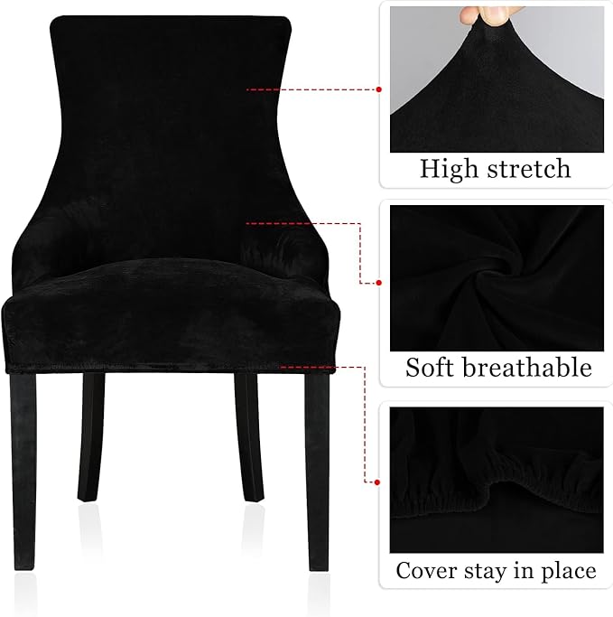 Lellen Velvet Stretch Wingback Chair Cover Slipcover - Reusable Protector Cover for Dining Room Banquet Home Decor etc Machine Washable Hand Washable (Black, 2PC)