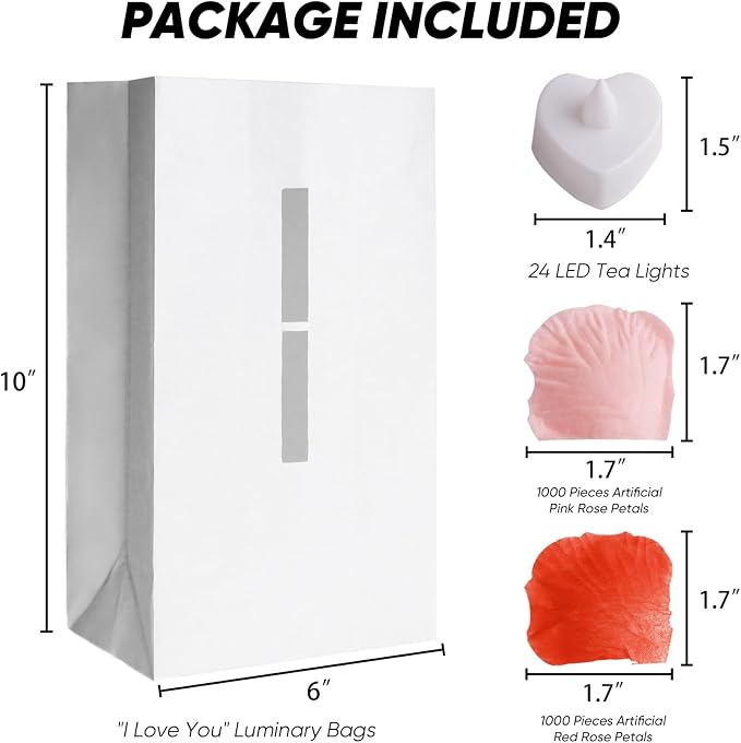 Homemory I Love You Light Up Letters Proposal Decorations with Flameless Candles and 2000 Fake Rose Petals, Valentine's Day Luminary Bags Romantic Decorations Special Night for Wedding Anniversary