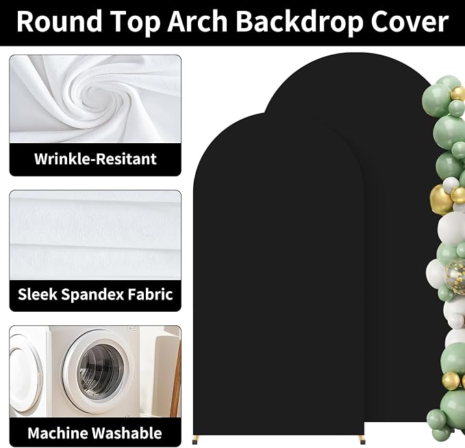 2 Pack Arch Backdrop Stand and Cover Set (7.2FT/6FT), Balloon Arch Stand, Metal Background Arch Stand, Backdrop Arch Frame, Wedding Arch for Backdrop (Black Cover)