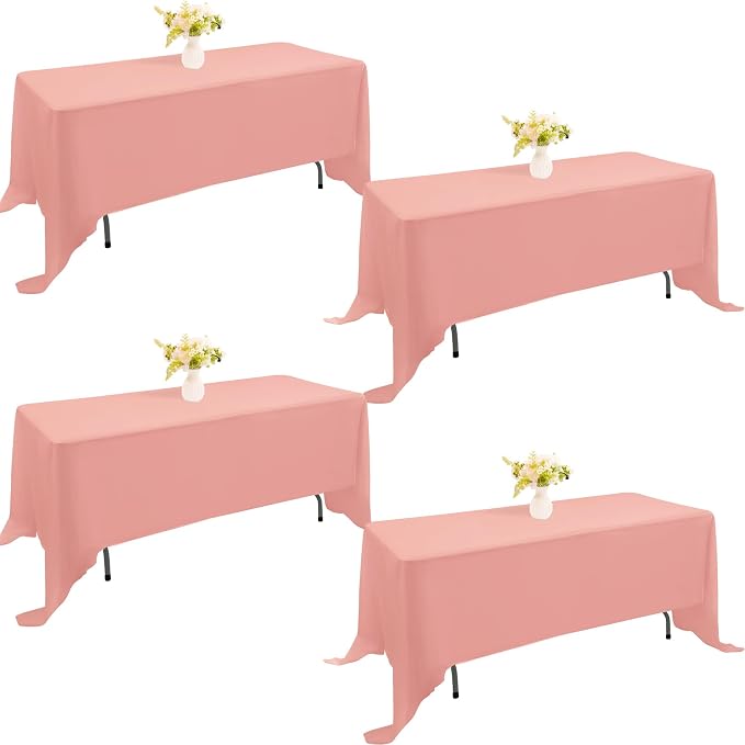 4 Pack Rectangle Tablecloth for 6 Foot Tables Washable Polyester Table Cover for Wedding Dining Table Parties Banquet（70x120 Dusty Rose）