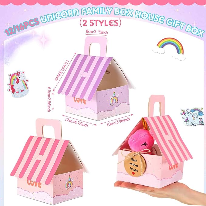 Remuuly 88 Pcs 12 Sets Unicorn Party Favor for Girls Mini Unicorns Stuffed Animals Bulk Plush Keychains Gift Box Bracelet Sticker for Goodie Bag Birthday Students