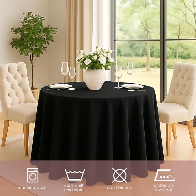 10 Pack 120 Inch Black Round Tablecloth, Polyester Fabric Washable Table Cloth for Home, Party, Wedding or Restaurant Use