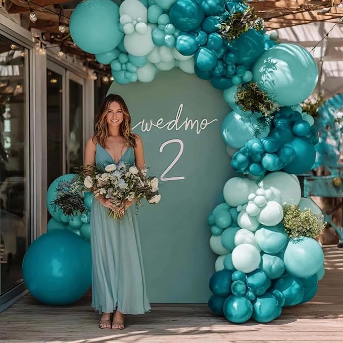 Teal Blue Balloons Double Stuffed Mint Blue Balloon Garland Arch Kit Metallic Peacock Balloons Different Sizes for Birthday Baby Shower Winter Bridal Prom Party Decorations