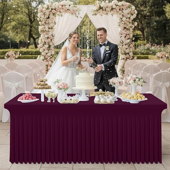 Smiry Spandex Tablecloth, Elastic Fitted Stretch Tablecloth for 4FT Rectangle Tables, Waterproof Washable Table Cover Skirt for Outdoor, Wedding, Banquet & Parties (Jujube Red, 48Lx30Wx30H Inch)
