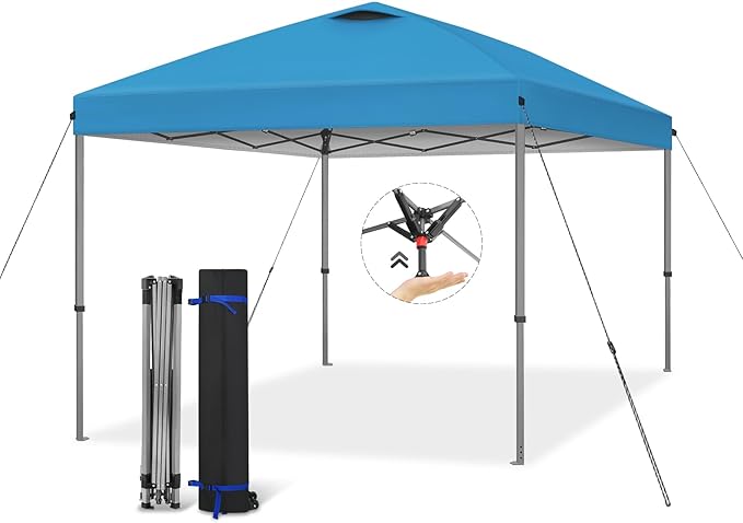 Explore Land 10x10 Pop Up Canopy with One Push Setup Heavy Duty Outdoor Sun Shade Tent for Beach,Camping,Events,Parties(Blue)