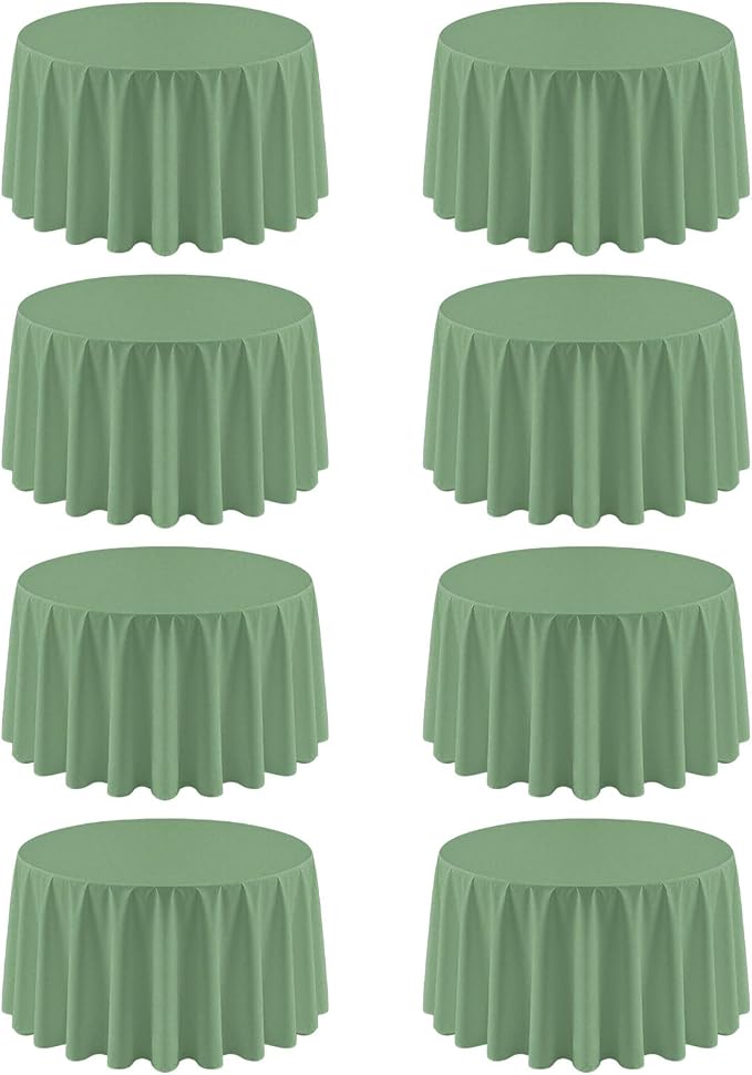 8 Pack Sage Green Round Tablecloth 120 Inch Cloth Tablecloth for Round Tables, Washable Polyester Table Cloth Stain and Wrinkle Resistant Decorative Table Cover for Wedding Party Dining Banquet