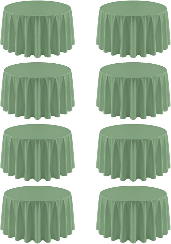 8 Pack Sage Green Round Tablecloth 90 Inch Table Cloth for Round Tables, Washable Polyester Tablecloth Stain and Wrinkle Resistant Decorative Table Cloth for Wedding Party Dining Banquet
