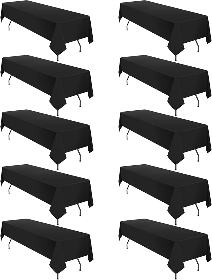 fani 10 Pack 60 x 126 Inch Tablecloth, Black Polyester Tablecloth for 8 Ft Rectangle Tables, Stain and Wrinkle Resistant Washable Fabric Table Cover for Wedding Party Dining Buffet Parties or Camping