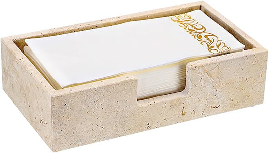 Sumnacon Guest Towel Holder for Bathroom, 9.9" x 5.6", Natural Travertine Guest Towel Napkin Holder Rectangle Paper Hand Towel Tray, Flat Dinner Napkin Holder for Table, Countertop, Bathroom Vanity