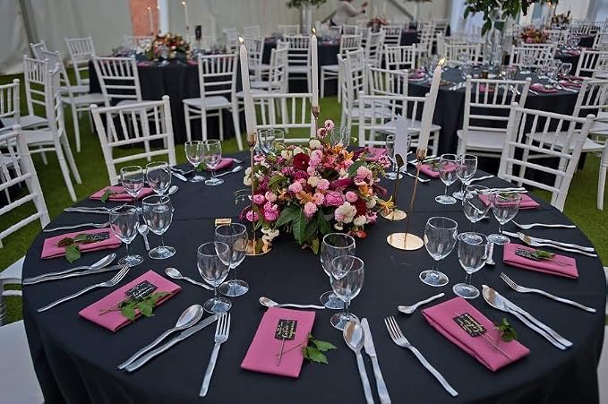 10 Pack Black Tablecloths - Round & Rectangle, 90 Inch, Polyester, Washable, Perfect for Wedding Party