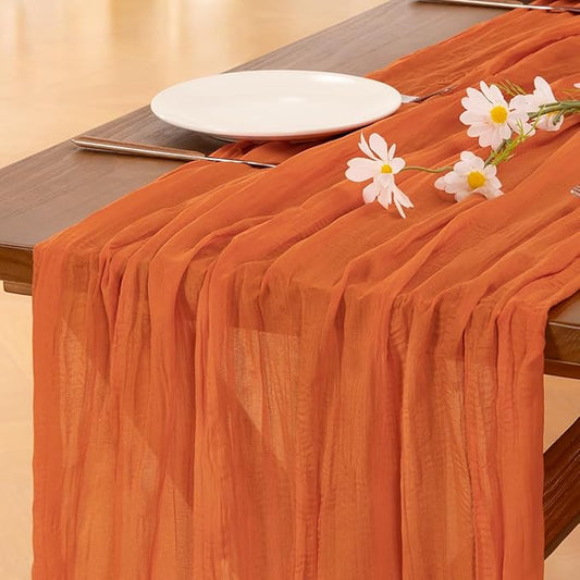 Socomi 6pcs Orange Cheesecloth Table Runner Summer Boho Rustic Gauze 120 inch 10FT Cheese Cloth Sheer Runner for Wedding Party Baby Shower Birthday Home Decor Holiday Decorations