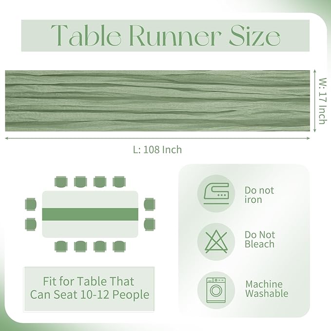 20 Pack Cheesecloth Table Runner - 17x108 Inch Sage Green Boho Gauze Cheese Cloth Table Runners for Baby Bridal Shower Decoration Wedding Party Summer Garden Farmhouse