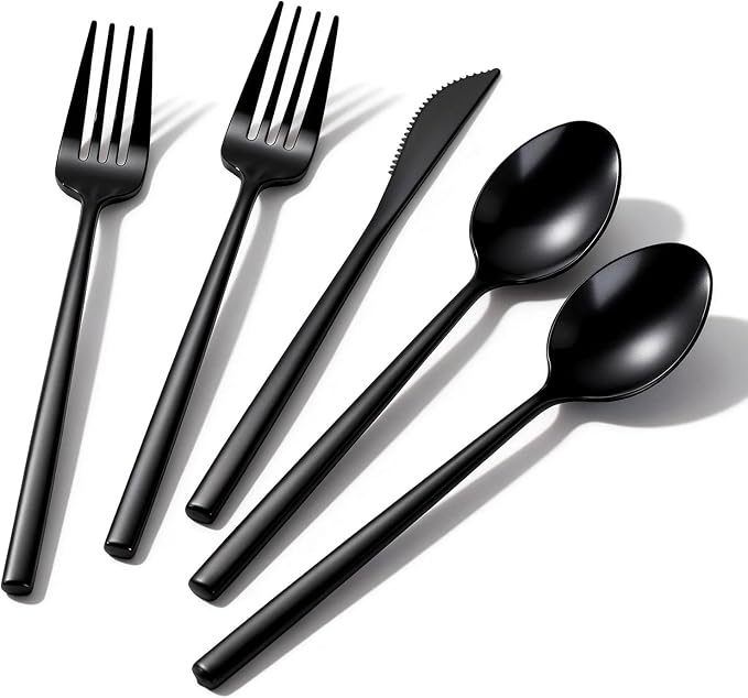 Tinybee 150PCS Black Plastic Silverware - Heavy Duty Disposable Silverware, Luxury Black Plastic Utensils - Elegant Disposable Utensil Include 50 Knives,50 Forks,50 Spoons for Party&Wedding