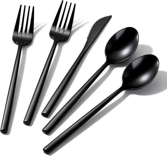 Tinybee 150PCS Black Plastic Silverware - Heavy Duty Disposable Silverware, Luxury Black Plastic Utensils - Elegant Disposable Utensil Include 50 Knives,50 Forks,50 Spoons for Party&Wedding