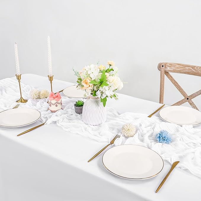 24 Pack White Cheesecloth Table Runner,10FT Gauze Boho Long Cheesecloth Table Runners 20x120inch Rustic Cheese Cloth Table Runner for Wedding Party Bridal Shower,Table Decorations