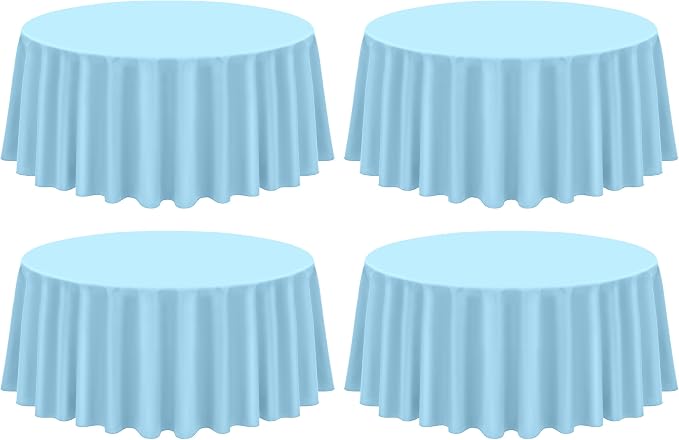 Showgeous Light Blue Round Tablecloth 90 Inch 4 Pack | Polyester, For Round Tables, Dining Wedding Party