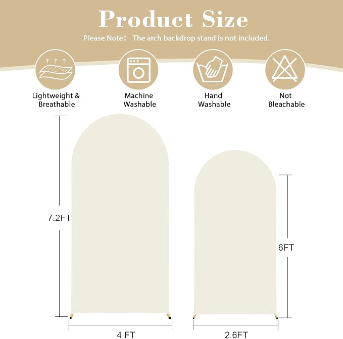 7.2FT 6FT Arch Backdrop Cover for Party, Set of 2 Stretchy Spandex Fitted Arch Stand Cover for Baby Shower, Birthday Wedding Decor, Chiara Backdrop Cover with Double-Sided Design(Beige, Green)