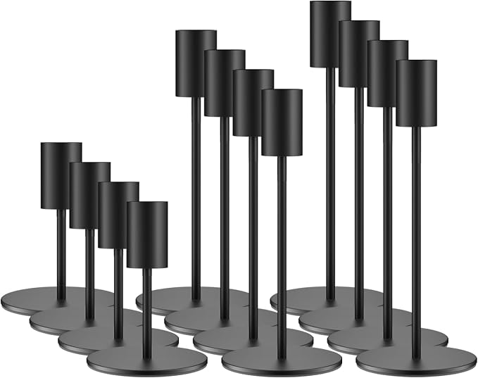 zeochyni Set of 12 Black Taper Candle Holders Bulk Candlestick Holders, Decor Candle Stick Candle Holder for Table or Mantel Centerpiece, Wedding, Dinning, Party Home Decor
