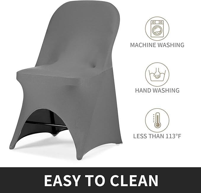 Peomeise Stretch Spandex Folding Chair Cover for Wedding Party Dining Banquet Event (Grey,25pcs)