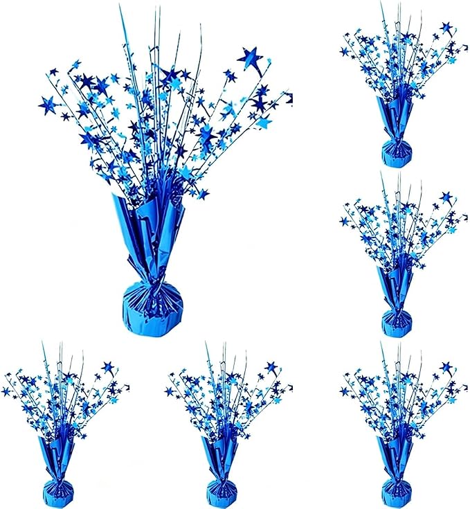 6 Pack Blue Star Table Centerpieces, Metallic Blue Starburst Table Decor, Sparkly Foil Table Topper for Birthday, Baby Shower, Wedding, Graduation, Space Themed Party, Holiday Table Decoration