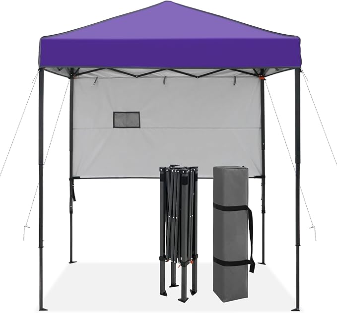 6x4 Pop Up Canopy Tent with Half Wall Panel, Instant Portable Beach Canopy, Outdoor Tent with Carry Bag for Camping, Sports, Tailgating, Events, Purple